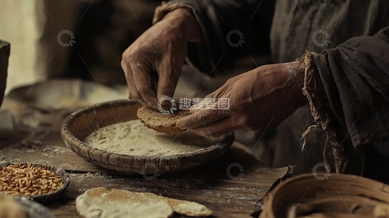 高清大图下载【趣麦麦图】老农手工制作粗粮饼