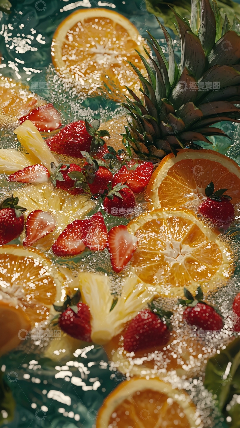 高清大图下载【趣麦麦图】水果漂浮在水中