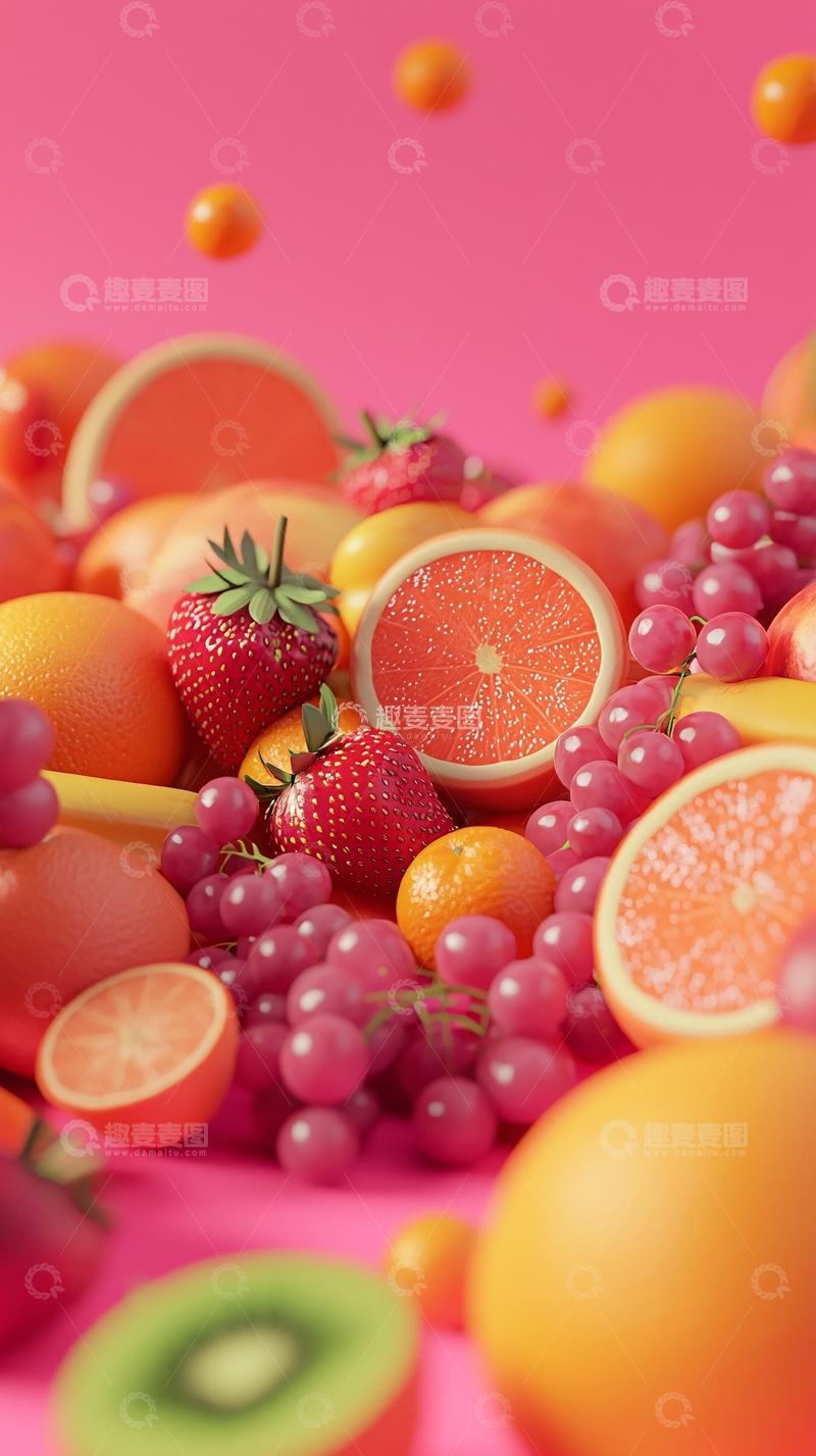 高清大图下载【趣麦麦图】粉色背景水果堆