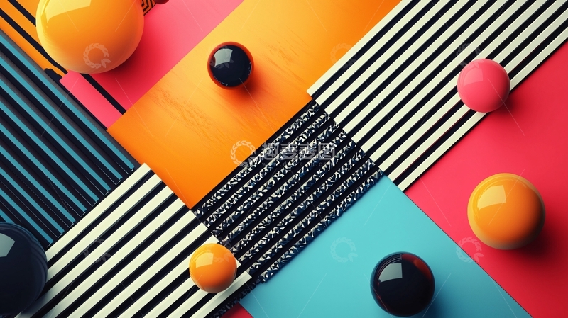 高清大图下载【趣麦麦图】鲜艳几何图形球体