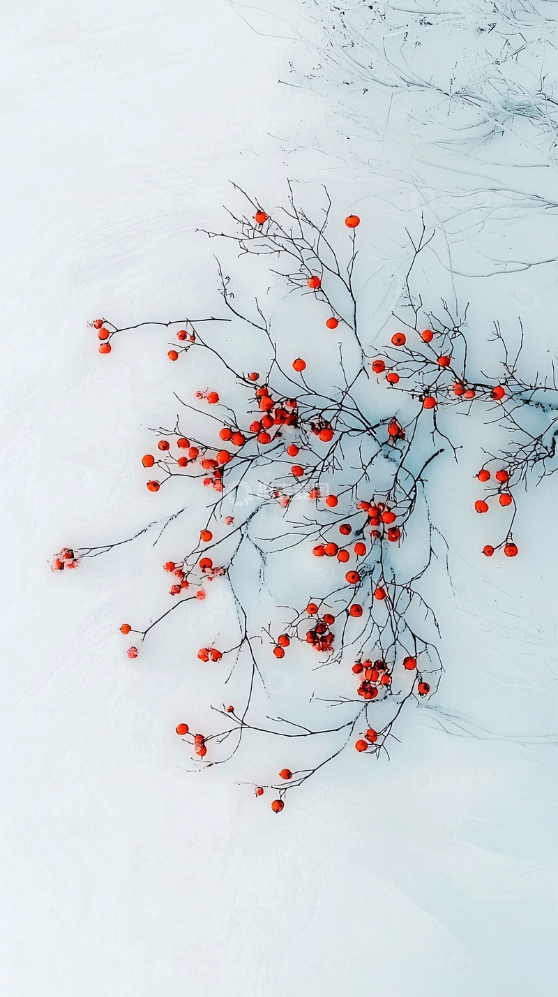 高清大图下载【趣麦麦图】雪地里的红果枝条