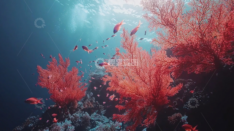 高清大图下载【趣麦麦图】海底珊瑚礁鱼群