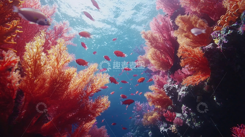 高清大图下载【趣麦麦图】海底珊瑚礁鱼群