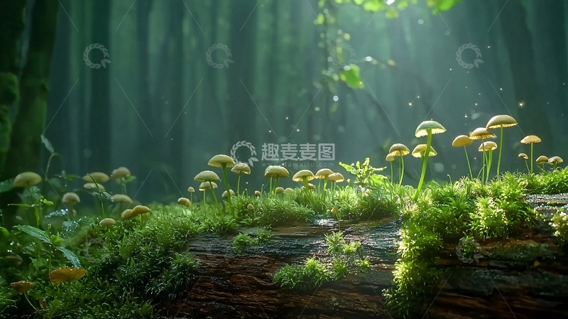 高清大图下载【趣麦麦图】阳光森林蘑菇