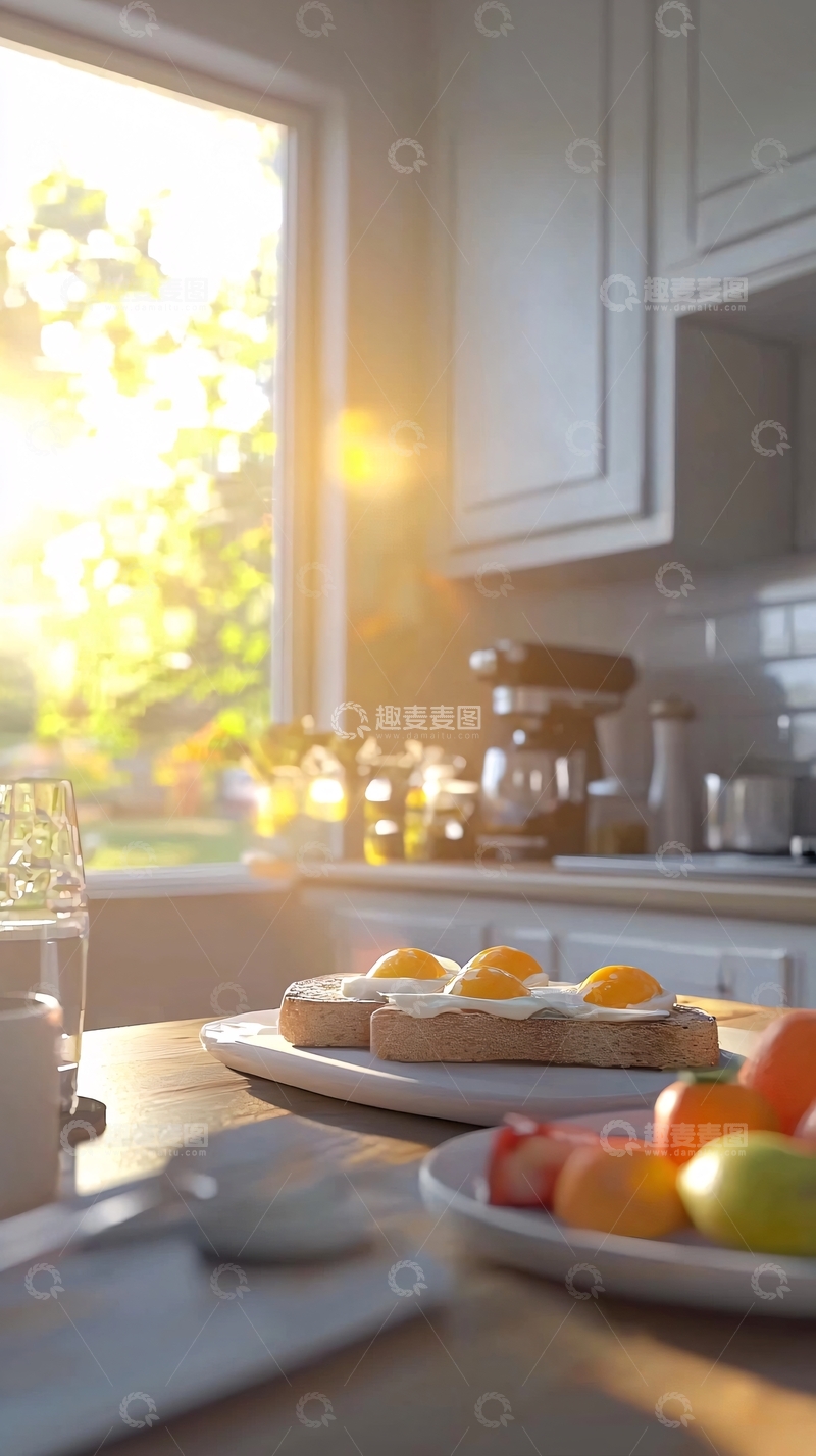 高清大图下载【趣麦麦图】阳光洒进厨房的早餐