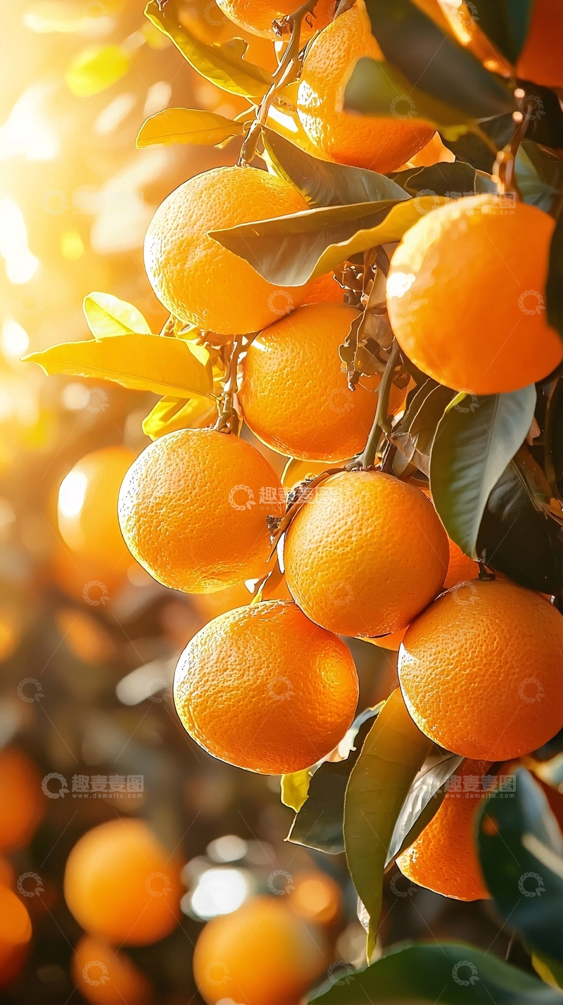 高清大图下载【趣麦麦图】阳光下成熟的橙子果园