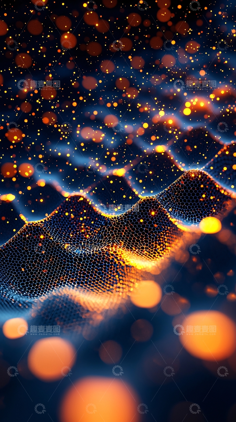高清大图下载【趣麦麦图】蓝色点阵波浪上的金色光点