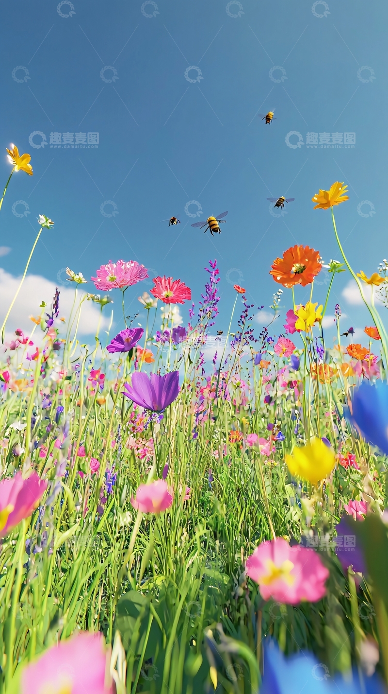 高清大图下载【趣麦麦图】阳光下五彩缤纷的花田