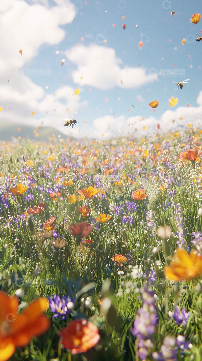 高清大图下载【趣麦麦图】阳光下五彩缤纷的花海