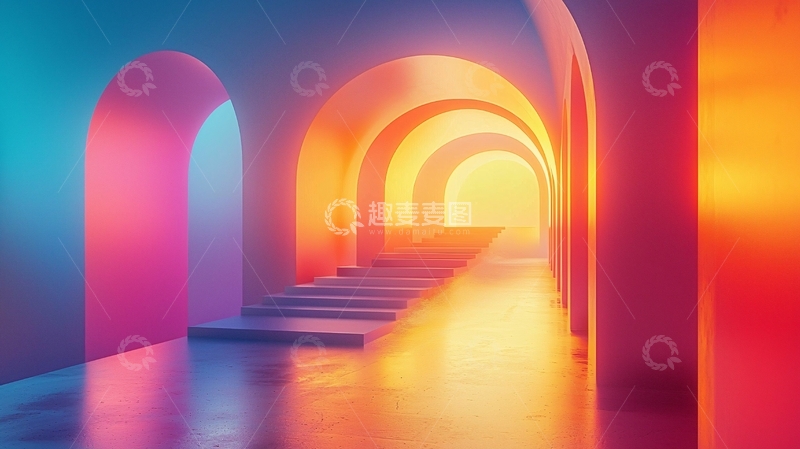 高清大图下载【趣麦麦图】霓虹彩色拱形通道