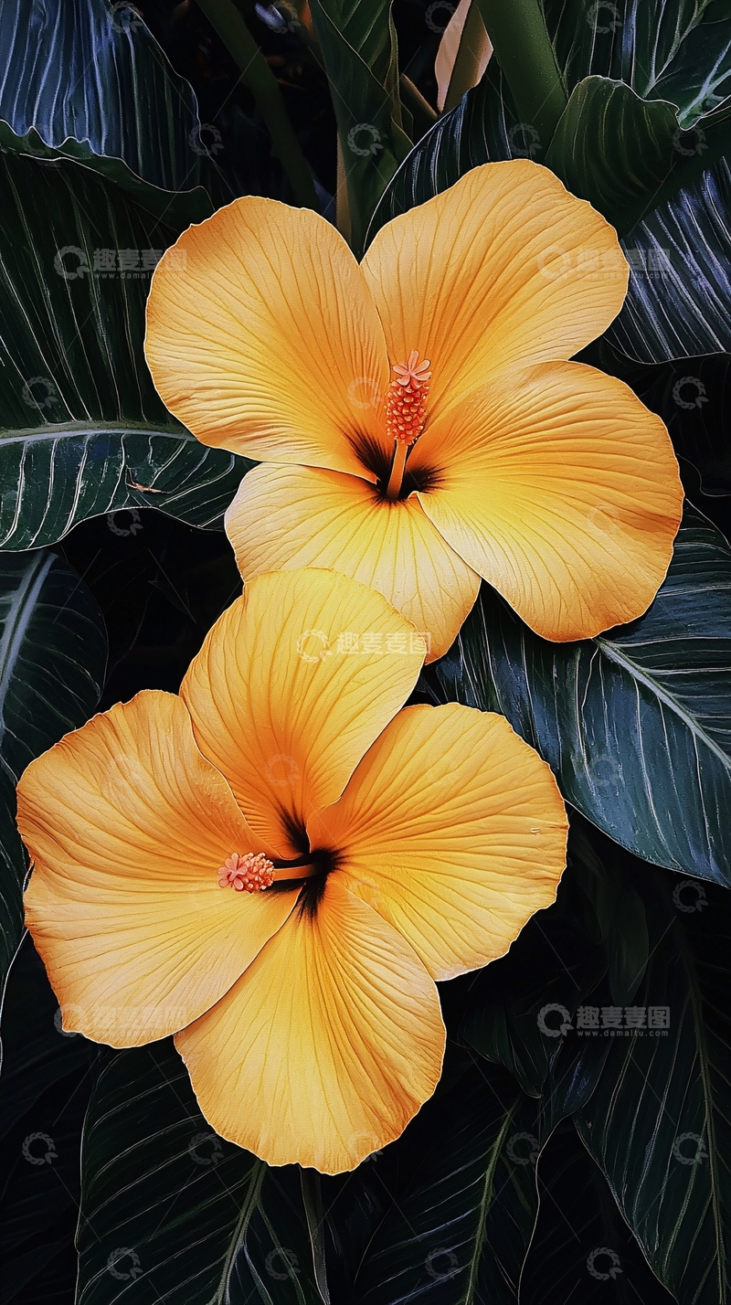 高清大图下载【趣麦麦图】两朵金黄木槿花