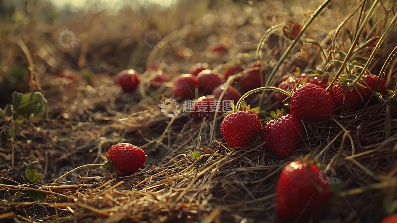 高清大图下载【趣麦麦图】落日余晖下的草莓田