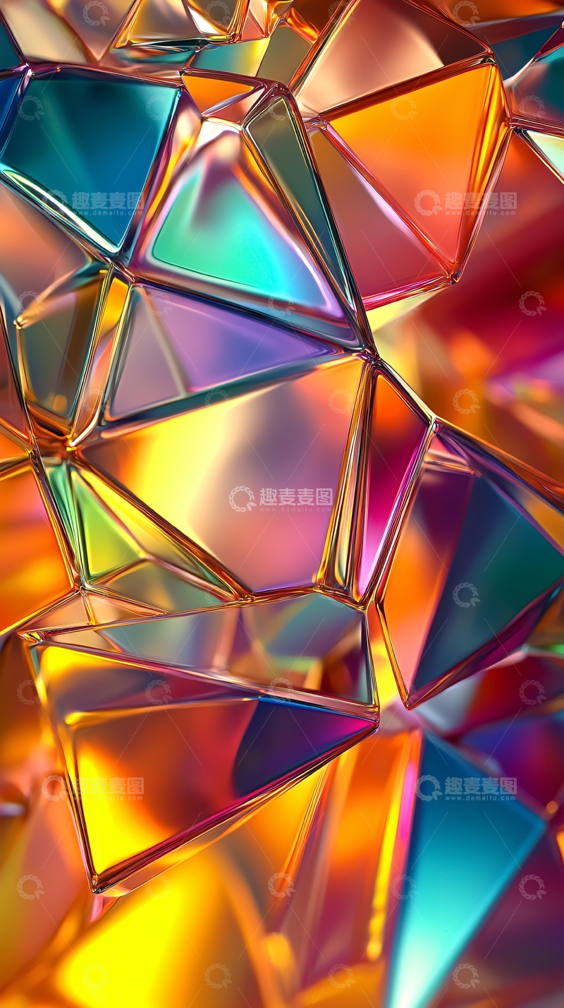 高清大图下载【趣麦麦图】彩色多面体晶体结构