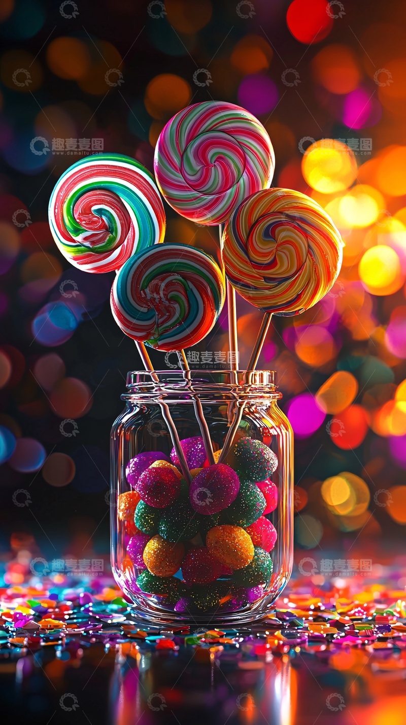 高清大图下载【趣麦麦图】彩色棒棒糖玻璃罐