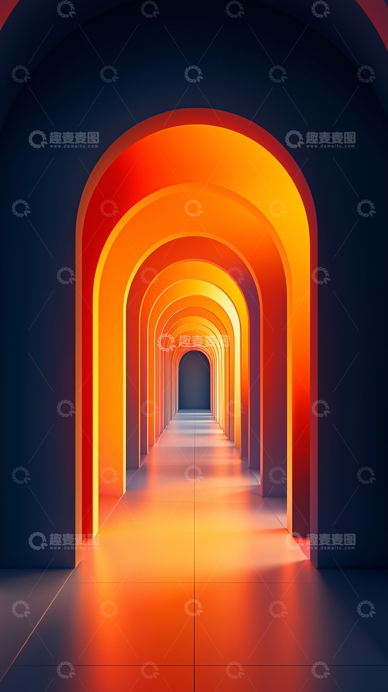高清大图下载【趣麦麦图】暖色光拱形通道延伸