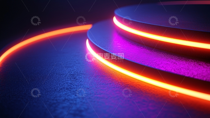 高清大图下载【趣麦麦图】霓虹灯照亮的金属台阶