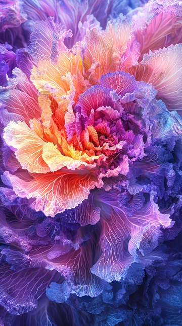 彩色卷心菜花朵特写