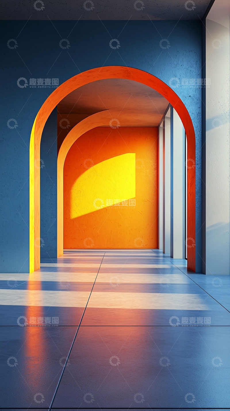 高清大图下载【趣麦麦图】拱形门洞光影走廊