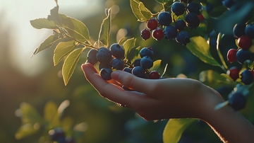 阳光下采摘蓝莓