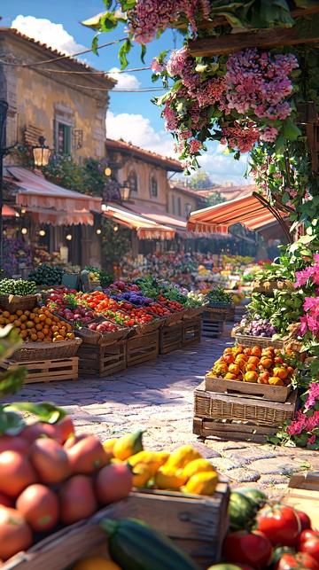 阳光下的地中海水果市场