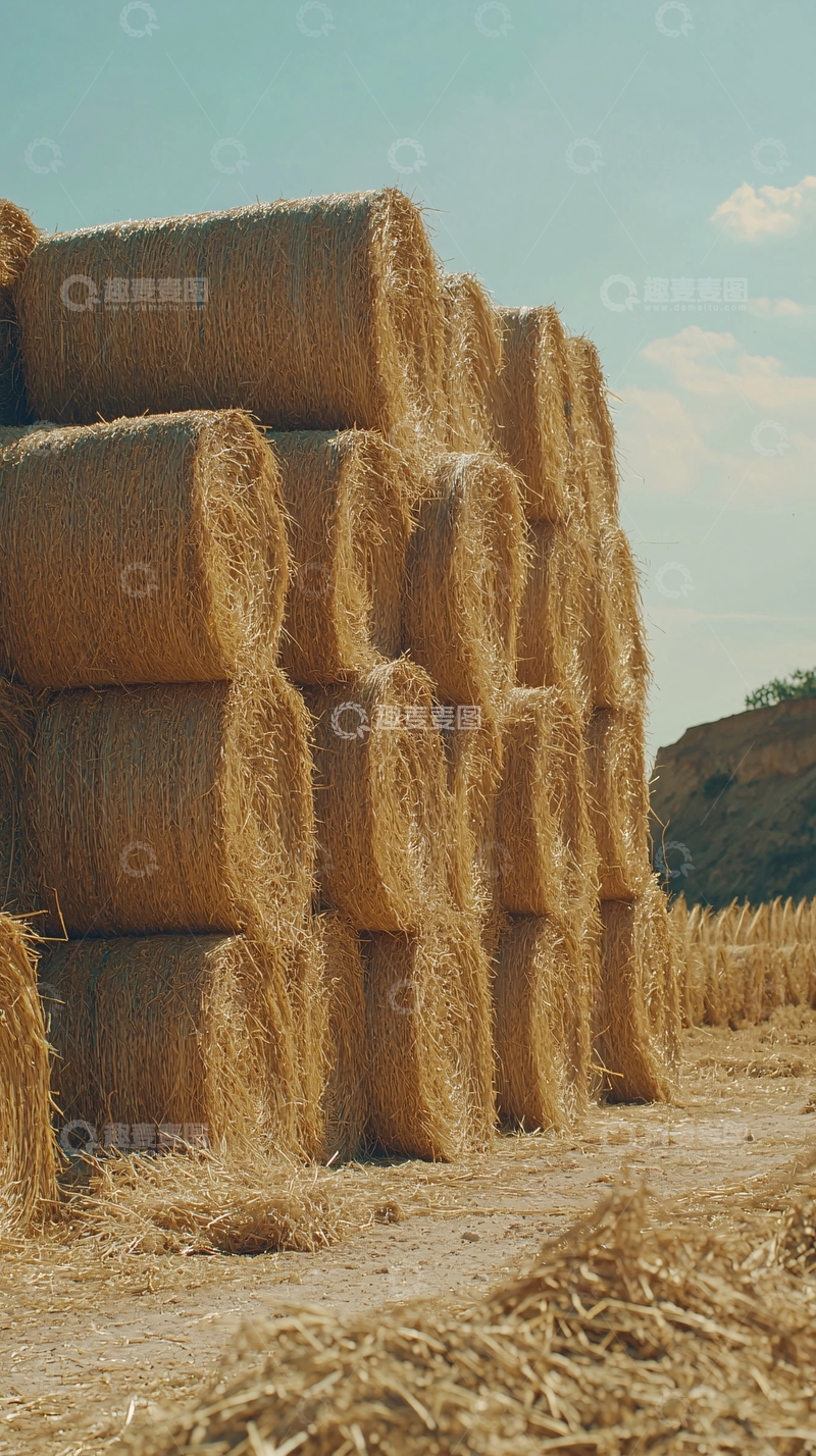 高清大图下载【趣麦麦图】堆积如山的圆形稻草捆
