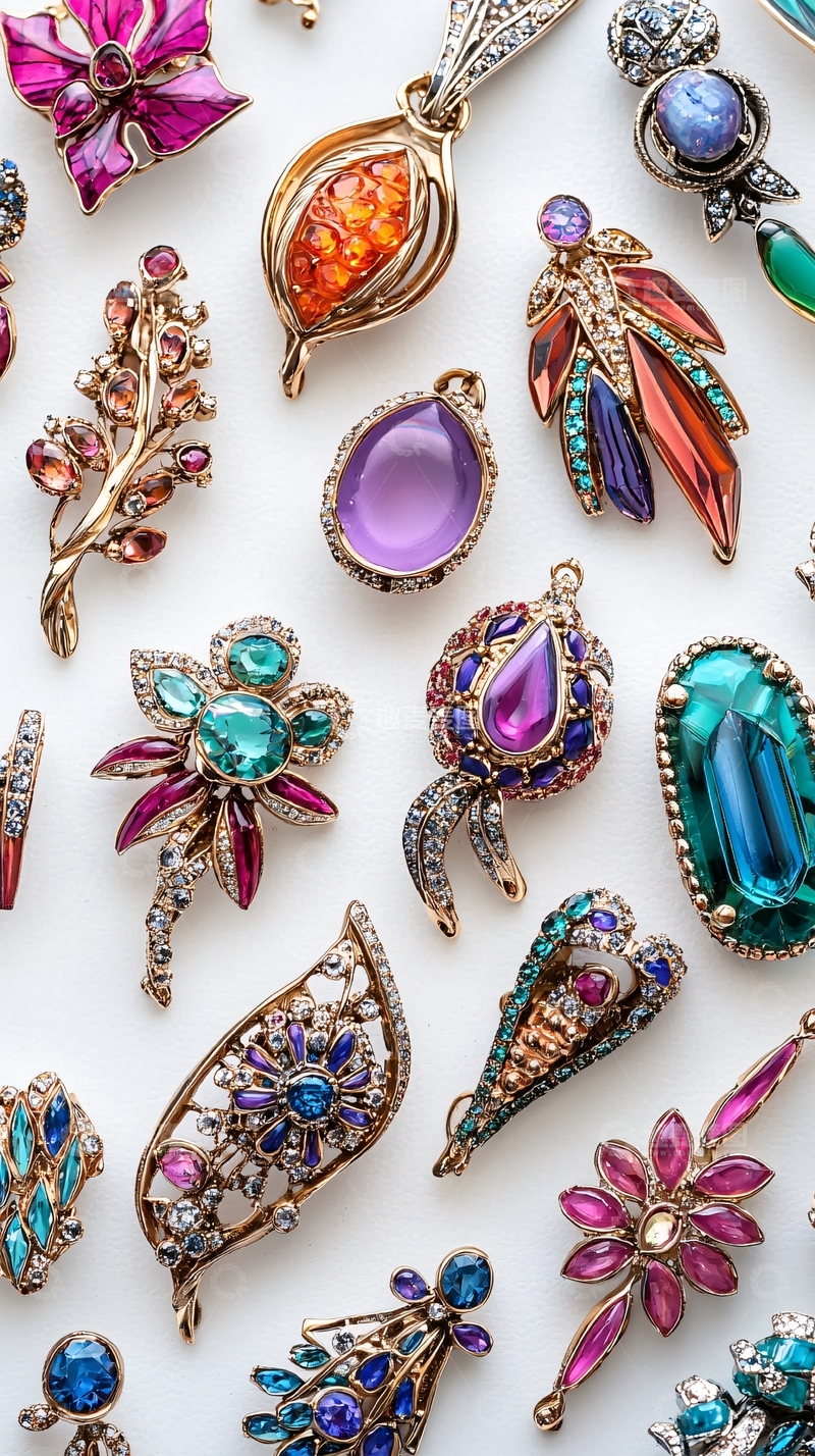 高清大图下载【趣麦麦图】彩色宝石胸针