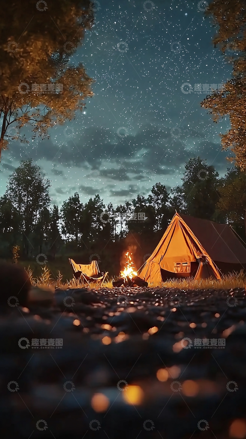 高清大图下载【趣麦麦图】星空下营地篝火