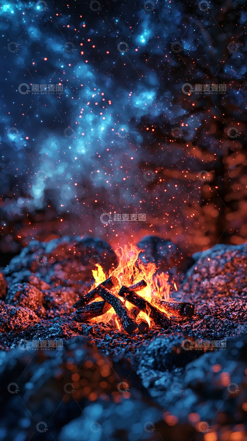 高清大图下载【趣麦麦图】星空下的篝火