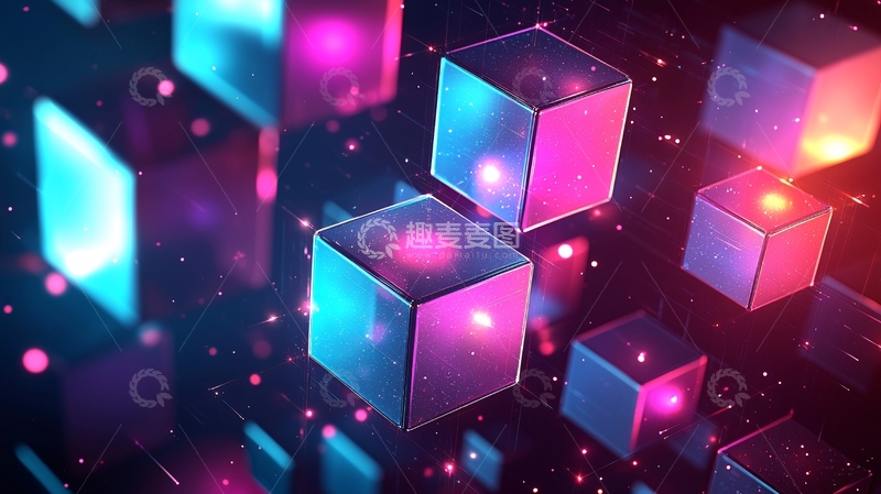 高清大图下载【趣麦麦图】科幻霓虹立方体漂浮