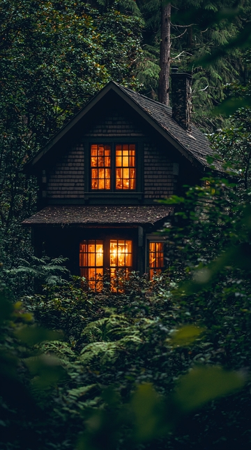 森林小屋夜景