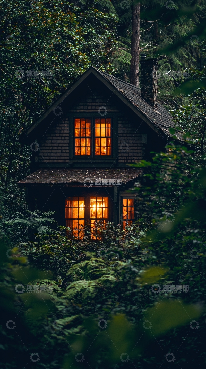 高清大图下载【趣麦麦图】森林小屋夜景