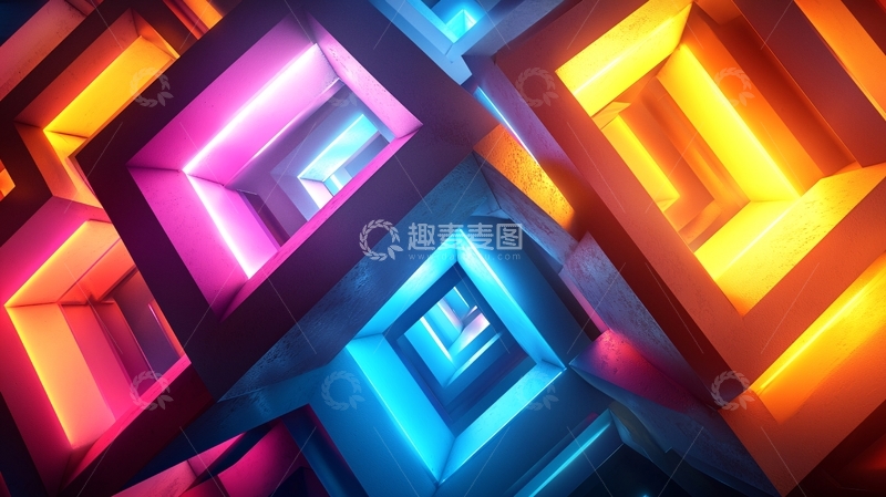 高清大图下载【趣麦麦图】霓虹灯几何方形结构