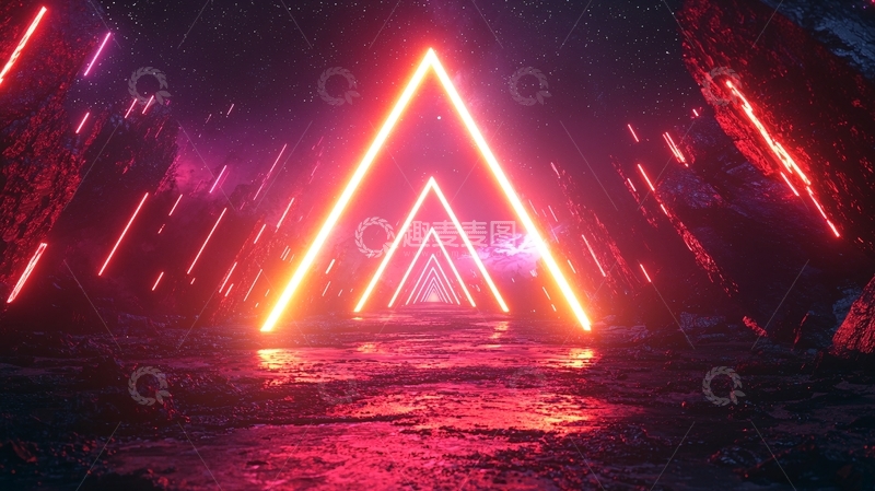 高清大图下载【趣麦麦图】霓虹灯三角形隧道