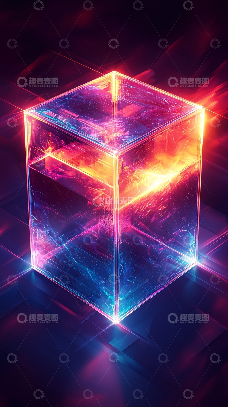 高清大图下载【趣麦麦图】彩色光晕围绕的立方体