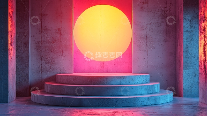 高清大图下载【趣麦麦图】霓虹光晕下的圆形舞台