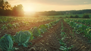 夕阳下田园蔬菜种植
