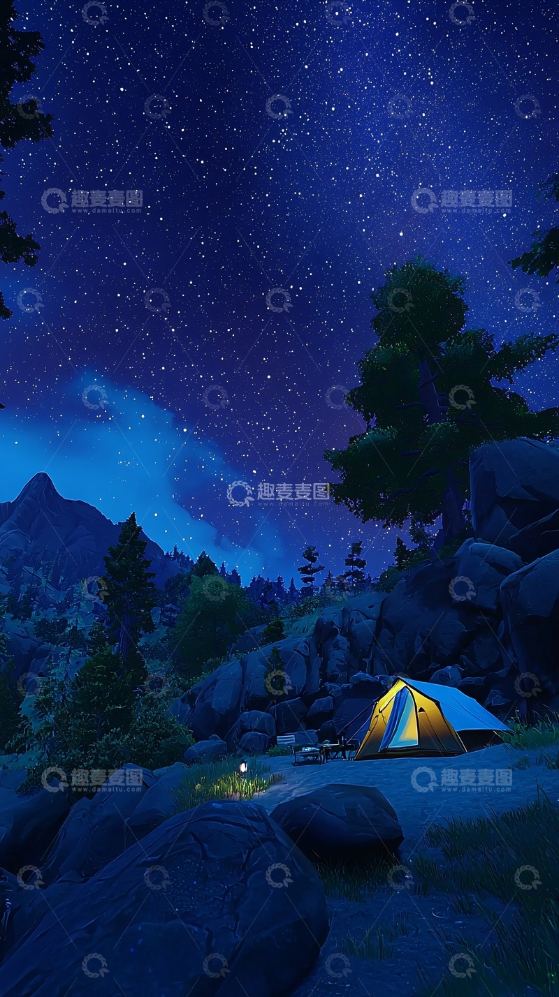 高清大图下载【趣麦麦图】星空下帐篷夜景