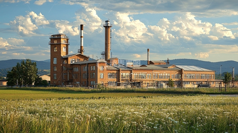 高清大图下载【趣麦麦图】乡村红砖工厂