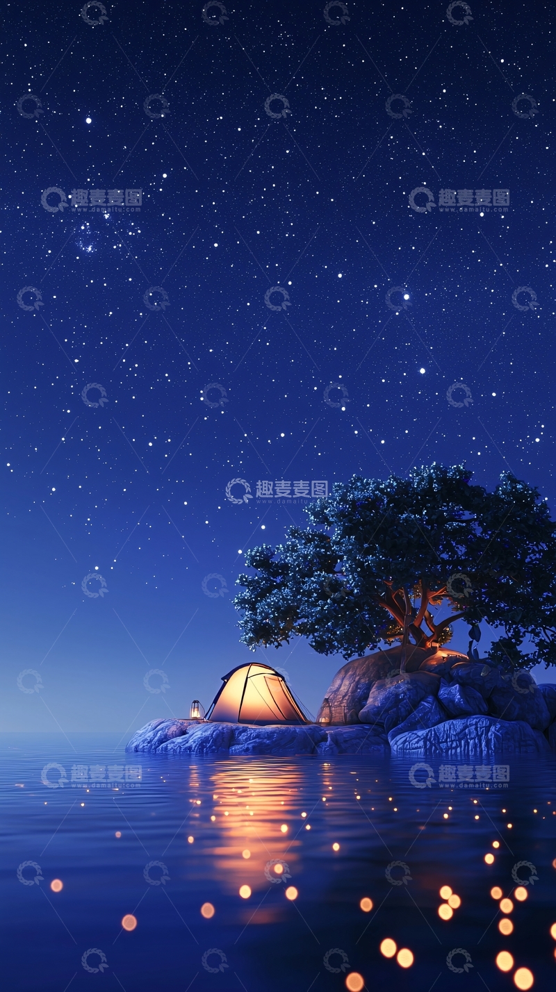 高清大图下载【趣麦麦图】星空下的小岛露营