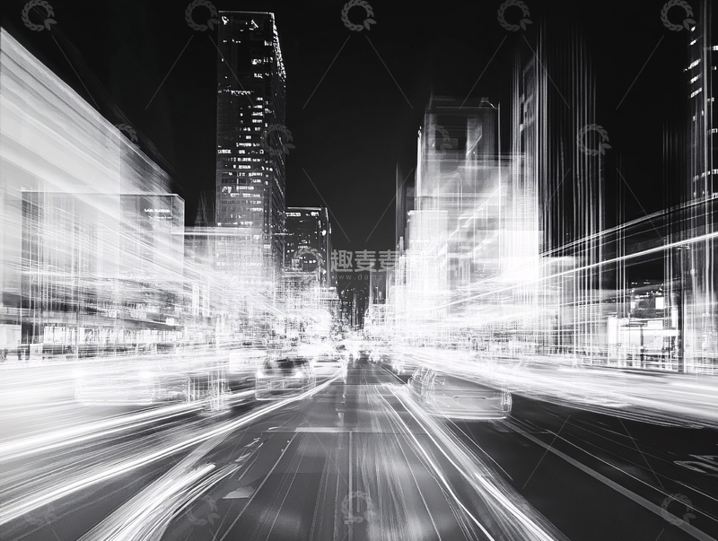 高清大图下载【趣麦麦图】城市夜景模糊光轨