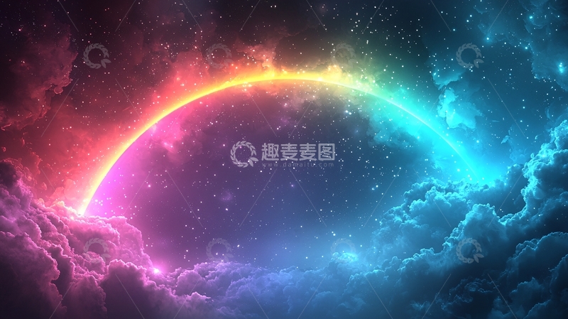 高清大图下载【趣麦麦图】绚丽彩虹光环穿梭云层