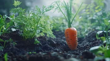 新鲜的胡萝卜从土壤中长出