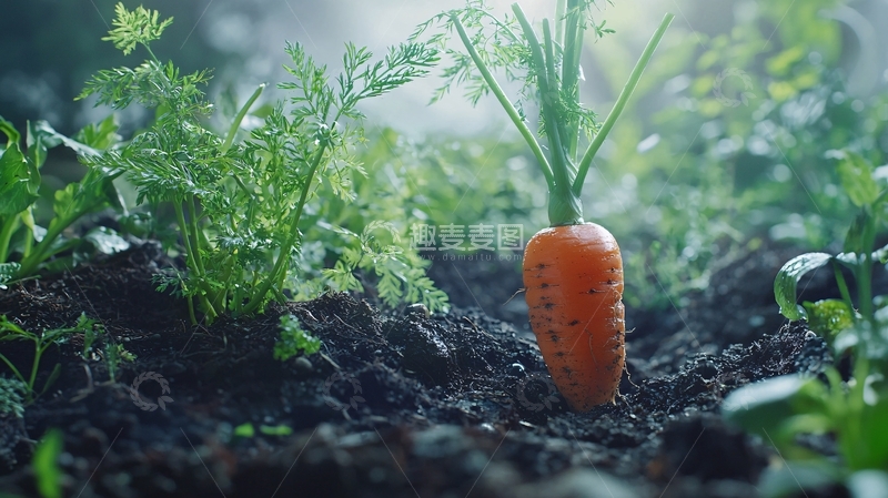 高清大图下载【趣麦麦图】新鲜的胡萝卜从土壤中长出