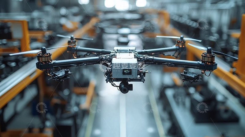 高清大图下载【趣麦麦图】无人机在工厂车间飞行