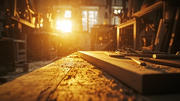 温暖光线下的木工车间