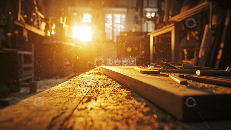 高清大图下载【趣麦麦图】温暖光线下的木工车间