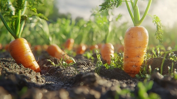 阳光下田地里新鲜的胡萝卜
