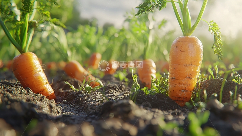高清大图下载【趣麦麦图】阳光下田地里新鲜的胡萝卜