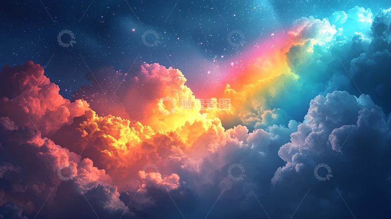 高清大图下载【趣麦麦图】彩色云朵与星空背景