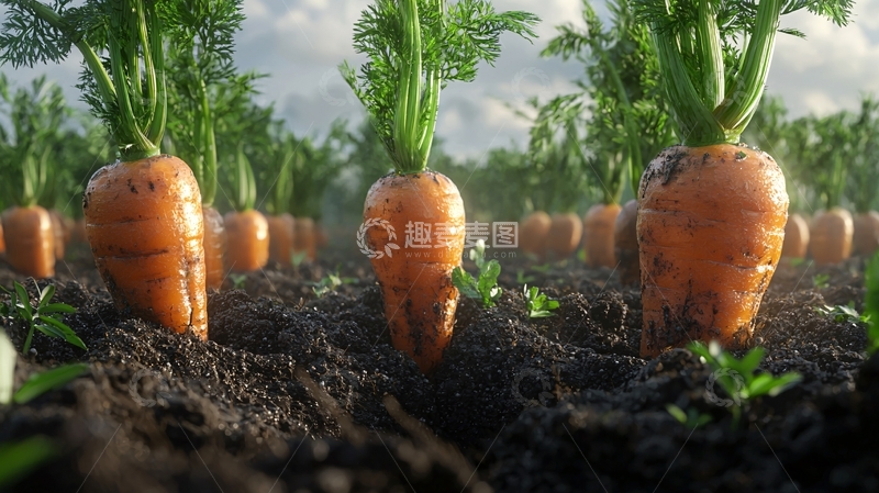 高清大图下载【趣麦麦图】新鲜丰收的胡萝卜田